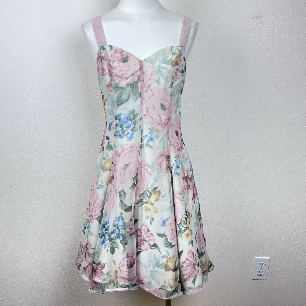 Vintage Jessica Howard Dress Womens Six Floral Beaded 90s Princess Sweetheart